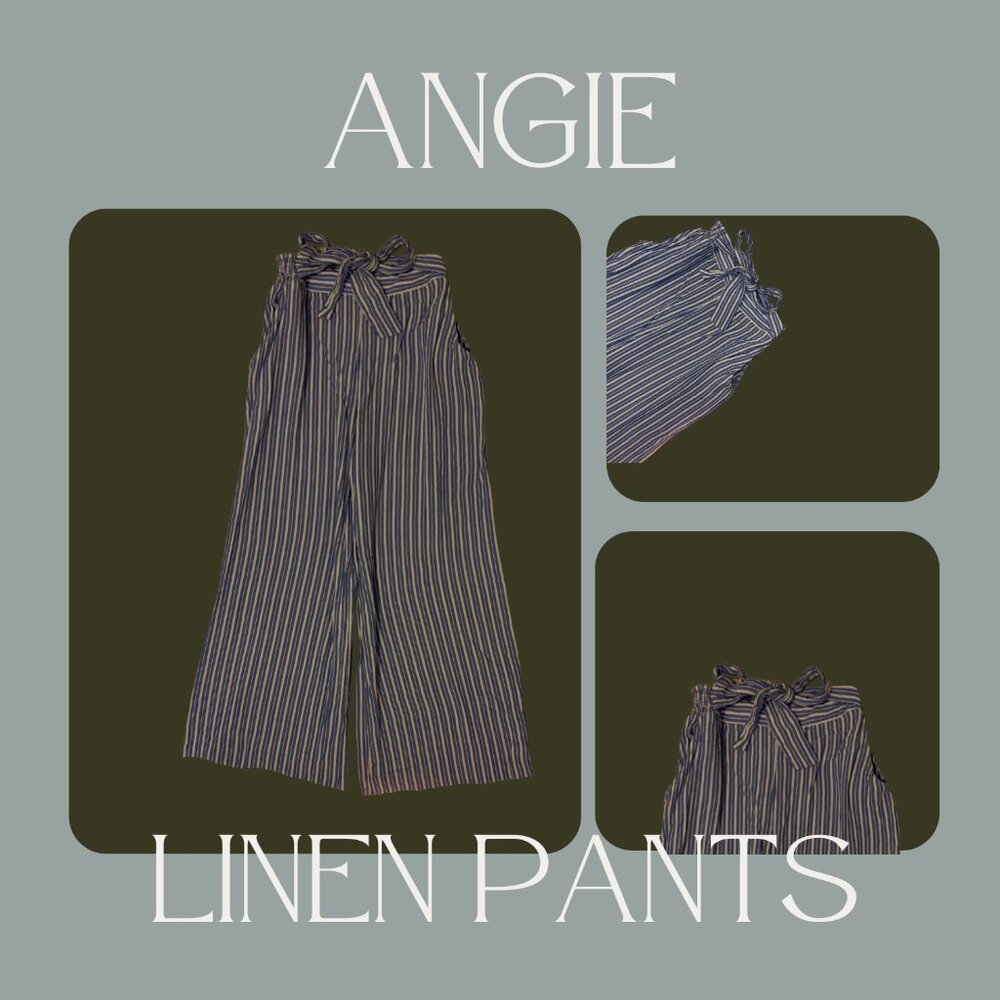 Blue & White Striped Linen Pants by Angie, Size Small, Like New, Pockets & Tie W